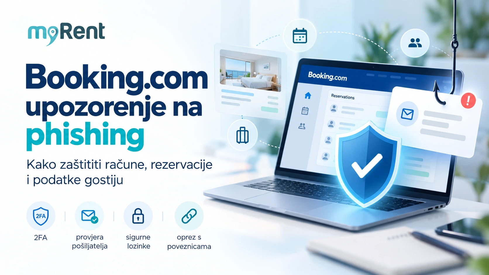 Booking.com upozorenje na phishing: zaštita računa, rezervacija i podataka gostiju uz 2FA, provjeru pošiljatelja, sigurne lozinke i oprez s poveznicama